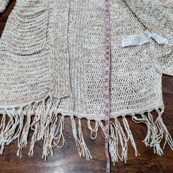 Abercrombie & Fitch Boho Whimsy Festival Loose Knit Fringe Cardigan Beige S/M - Picture 10 of 11